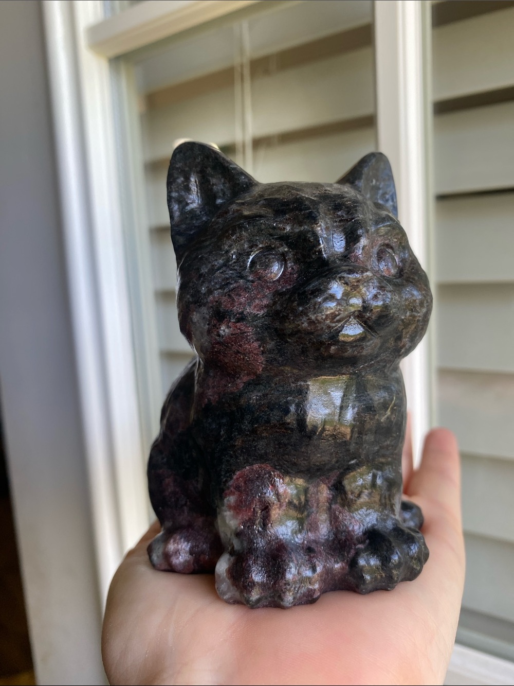 🐾✨ Large Garnet in Astrophyllite Chubby Kitty Carving